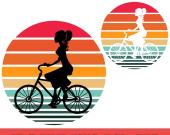 Illustrations de vélos rétro au coucher du soleil, silhouette de vélo, art numérique de vélo, téléchargement d'illustrations de vélos rétro