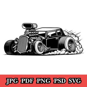 Hot Rod Burnout Auto Afbeelding, Muscle Racing Vector (Digitale Download)