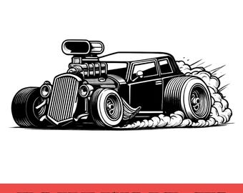 Hotrod Burn Out Car Graphic, Muscle Racing Vector (Digital Download)