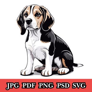 Beagle Svg, Clipart de perro beagle, Silueta linda de beagle, Gráfico de amante del beagle, Diseño SVG de raza de perro, Descarga digital