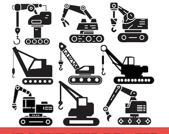 SVG-Clipart-Bundle mit Baustellenfahrzeugen: Silhouetten von Baumaschinen (Digitaler Download)