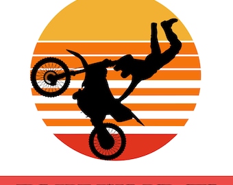 Retro Motocross SVG Sunset, Dirt Bike Rider Graphic (Digital Download)