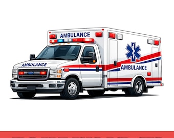 Images clipart d'ambulances, graphismes de véhicules d'urgence (téléchargement numérique - svg, png, jpg, pdf, psd)