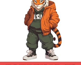 Image PNG de tigre urbain, graphisme de tigre style streetwear, art moderne du tigre, design animalier urbain, illustration de tigre