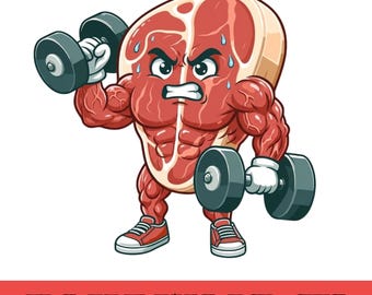 Illustration de steak T-bone en haltérophilie, design amusant pour salle de sport (téléchargement numérique)