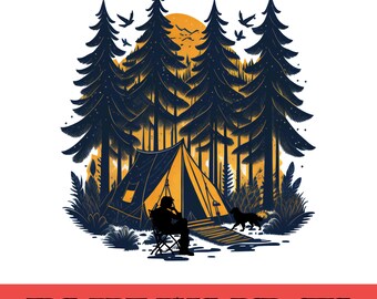 Watercolor Forest Camping Clipart, Tent & Trees Illustration (Digital Download)
