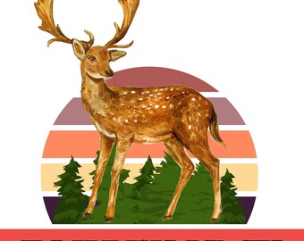 Clipart de cerf rétro vintage coucher de soleil, conception vecteur de cerf, clipart de cerf, conception de cerf, clipart numérique vintage