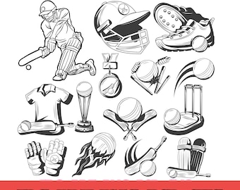 Cricket SVG Clipart Bundle, Bat, Ball, Stumps (Digital Download)