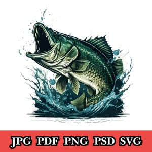 Grote bas vector svg, bas clipart png, aquarel bas sublimatie ontwerp, bas springende clipart, bas aquarel vector, bas png