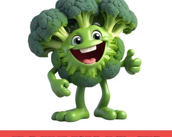 Lustige Brokkoli-Cliparts PNG, niedliche Gemüseillustration, Kawaii-Brokkoli-Grafik, Kinder-Lebensmittelkunst, digitaler Download