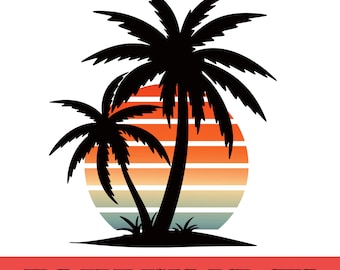 Retro Sunset Palm Tree Graphic (Digital Files)