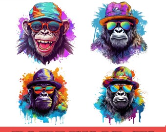 Images clipart de lunettes de soleil gorille : Funky Monkey Art (Téléchargement numérique)