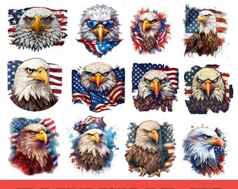 Patriotic Eagle Clipart Bundle, USA Flag Graphics (Digital Download)