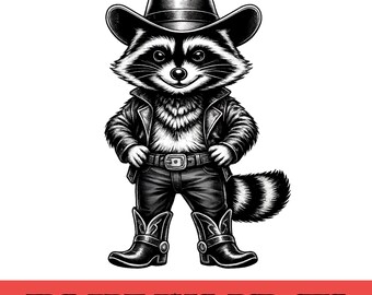 Raccoon Cowboy Hat Clipart, Western Animal Illustration, Funny Graphic (Digital Download)
