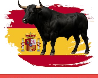 Retro Spanish Bull SVG, Spain Flag Clipart (Digital Download)