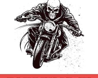 Skeleton Biker on Motorcycle Silhouette, Print-on-Demand (Digital)