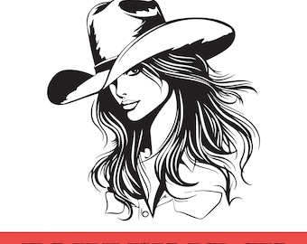 Silhouette de cowgirl SVG, clipart western cheveux flottants, illustration vectorielle de fille de la campagne (téléchargement numérique)