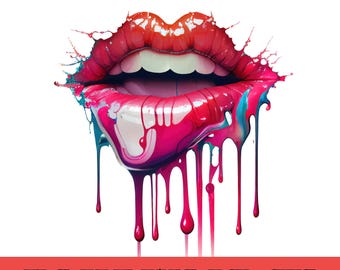 Tropfende rote Lippen Clipart SVG, Pop Art Illustration, Gothic (digitaler Download)