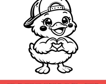Cartoon Duck Clipart, Kids Animal Graphic, Baseball Cap Illustration (Digital Download)