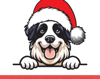 Image clipart d'un chien portant un bonnet de Père Noël, illustration pour animaux de compagnie pour les fêtes de Noël