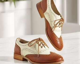 Handmade Women's Two Tone Leather Oxford Wingtip Lace up Dress Formal Shoe  Women - Etsy