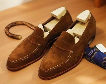 Handmade Men's Tan Suede Loafer Shoes, Leather Slip-Ons