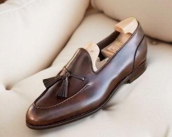 Men\'s Tassel Loafers in Dark Brown - Classic Slip-On Dress Shoes (248) 12 D Leather Slip On Formal Tassel Tan Brown Loafer – Italian  main image 2