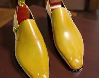 Handcrafted Men's Yellow Leather Shoes | Formal Dress Loafers Shoes