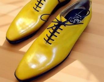 Handmade Yellow Oxford Dress Shoes: Full-Grain Leather Wholecut