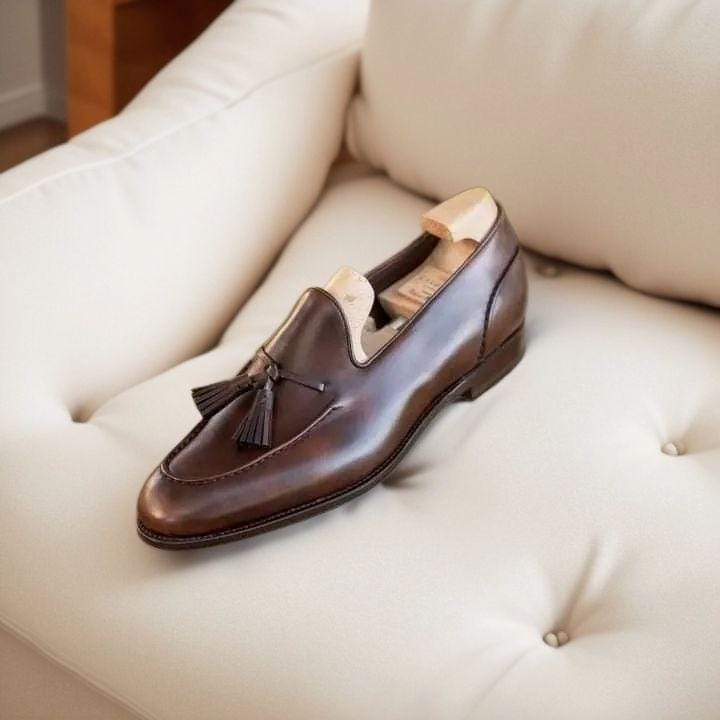 brown dress shoes with tassels Men's Handmade Slip-on Tassel Loafer Chocolate Leather for Men The tassel loafer has Engagement Collection Buffalo Chicken Salad with Color:RUBY RED
