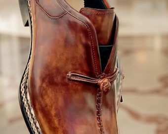 Genuine Handmade Leather Shoes Vintage Loafer Slip-On Formal Dress Shoes For Men