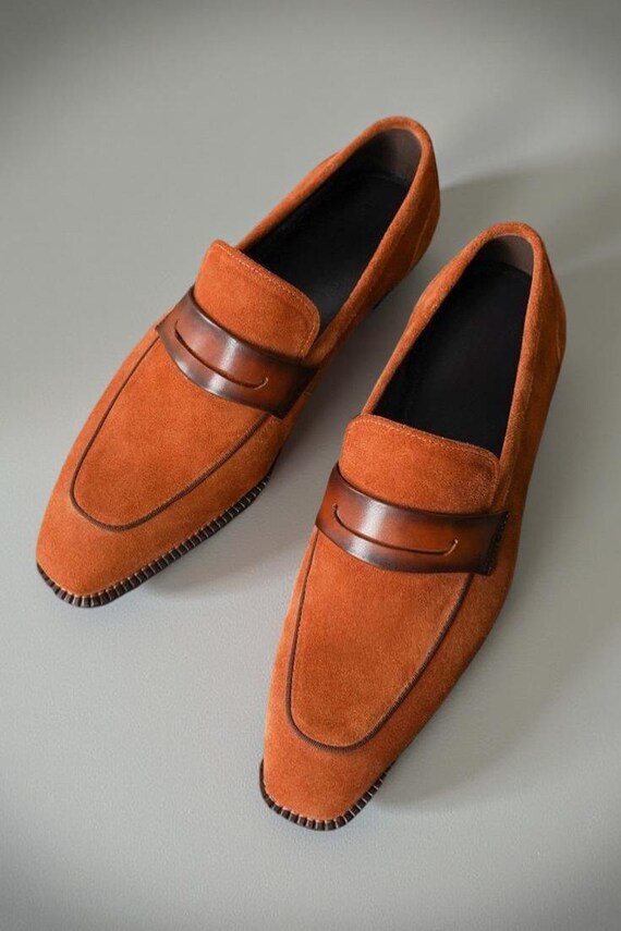 modern mens brown dress shoes Handmade Men Brown Shaded Slip on Shoes, Men Brown Formal Dress Shoes