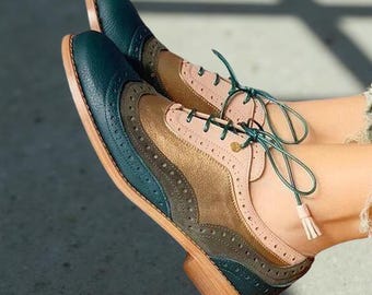 Handmade Women Multi Color Dress Shoes, Oxford Wingtip Brogue Dress Shoes  Women - Etsy
