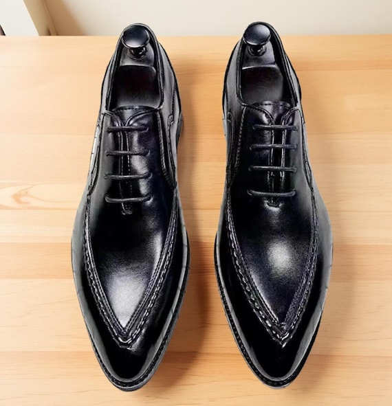 all black dress shoes for men Emeraldi Mens Black Square Toe Lace-up Oxford Calfskin Leather Italian Dress Shoes 7