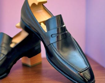 Handgefertigte Herren schwarze Leder Mokassins, Herren Lederschuhe, Geschenk für Ihn