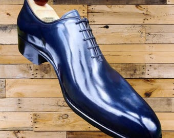 Men’s Handmade Blue Leather Oxford Dress Shoes – Wholecut Formal Lace Up