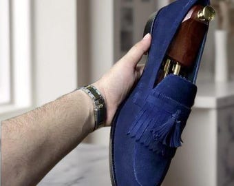 Handmade Suede Leather Tassel Loafers: Men's Dress Shoes