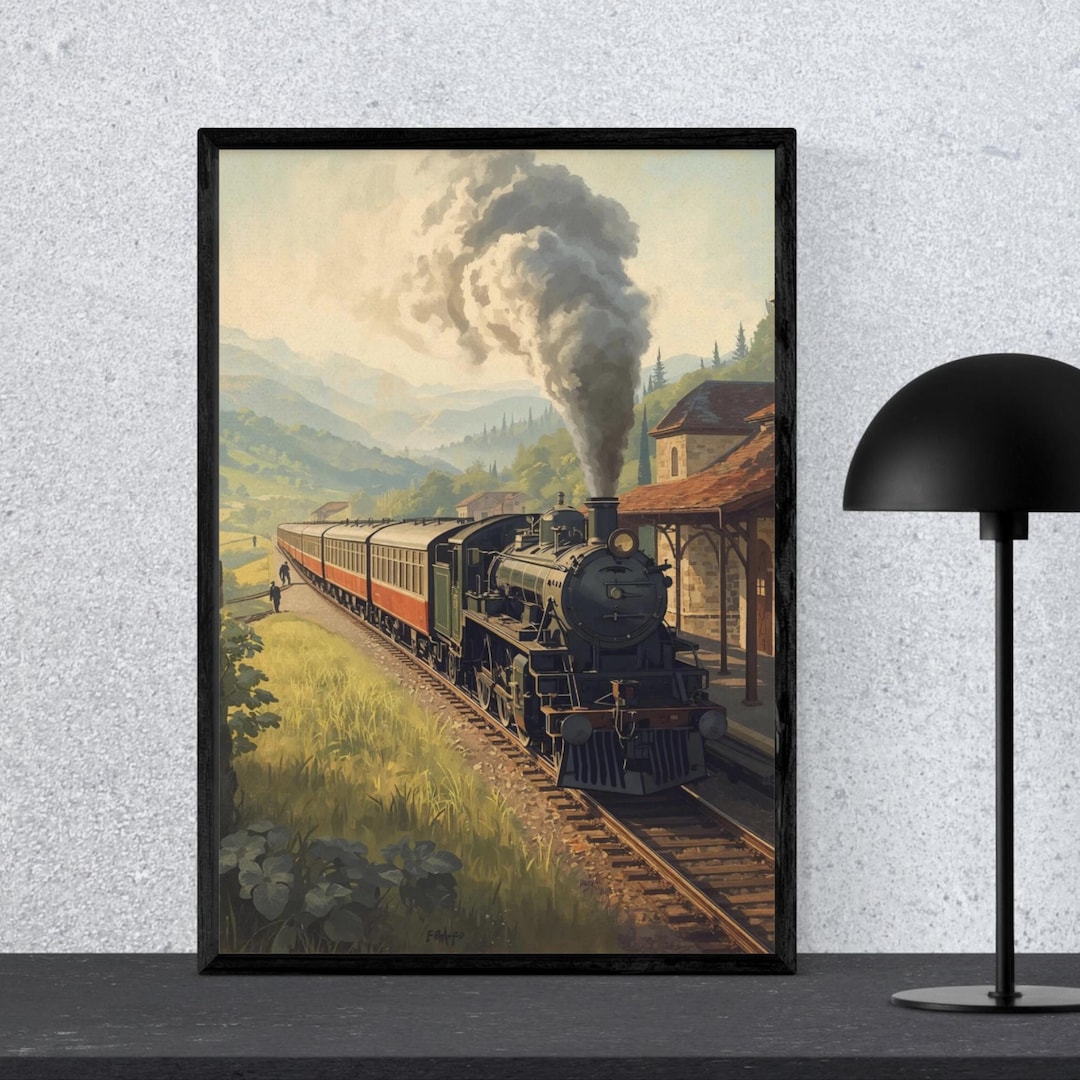 1920s European Steam Train Vintage Travel Poster, Countryside Railway ...