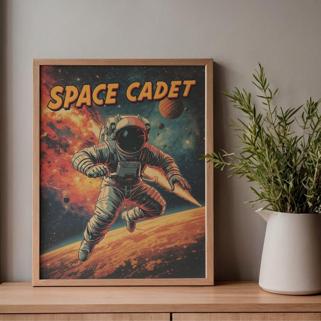 Space Cadet Retro Poster, Vintage Astronaut Wall Art, Classic Space ...