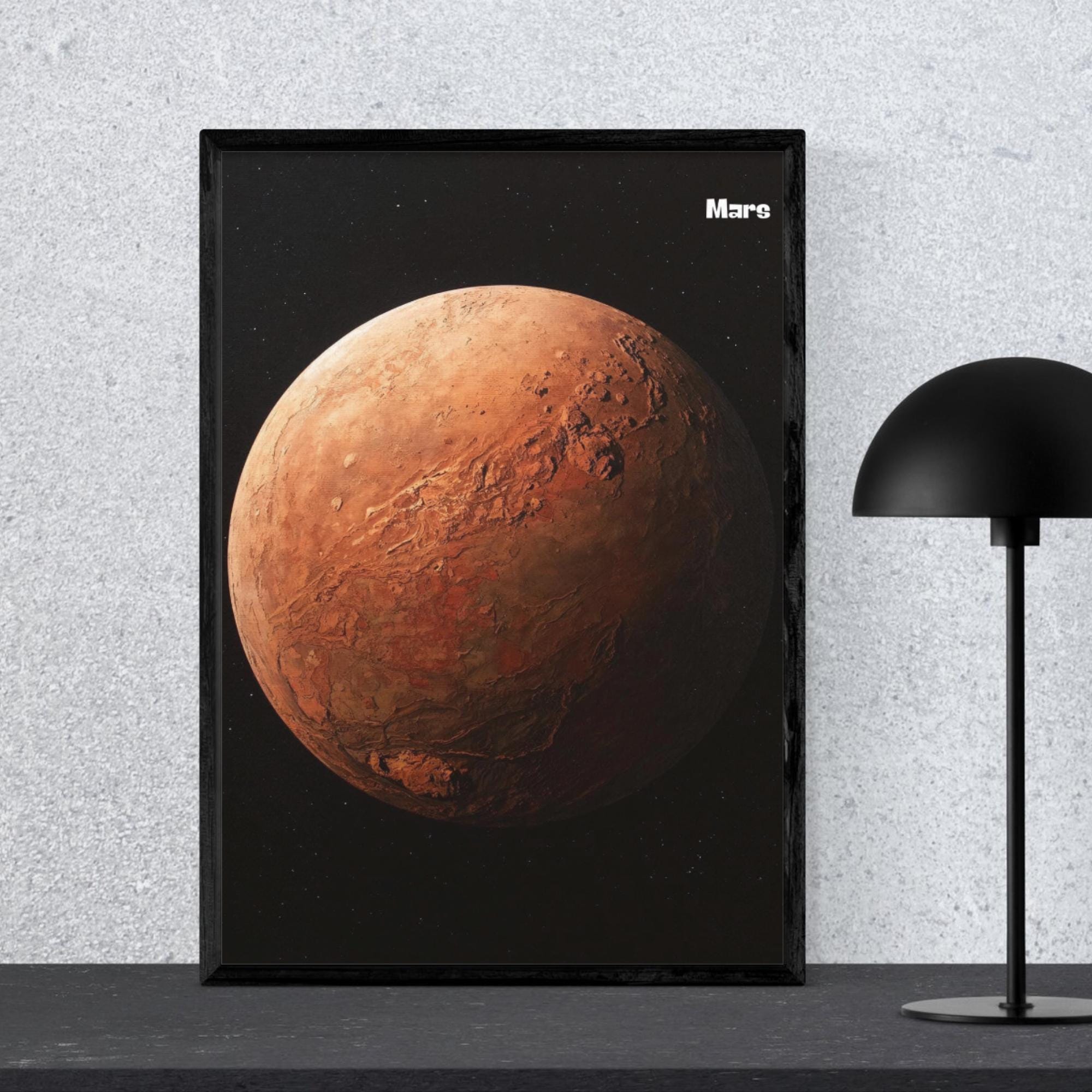 Tableau Sur Verre Acrylique - Planète Mars - 60x60 Cm, Effet Lumineux La Nuit