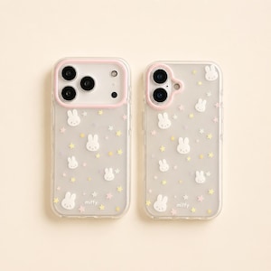 Miffy Bunny-telefonskal, kawaii pastellfärgat iPhone-skal, transparent designskyddsskal, kokett estetisk present till henne, flickigt telefontillbehör
