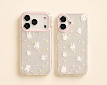 Miffy Bunny Phone Case, Kawaii Pastel iPhone Cover, Cute Star Design Protective Case, Coquette Aesthetic Gift for Her, Girly Phone Accessory