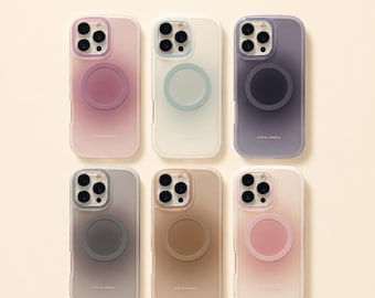 Gradient MagSafe iPhone Case – Clear Transparent Sides Protective Cover, Pastel Ombre Aesthetic Phone Case, Wireless Charging Compatible