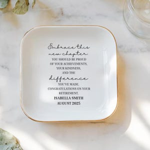 Personalized Retirement Jewelry Dish: Custom Ceramic Ring Holder