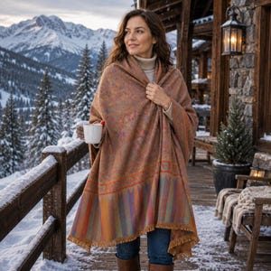 Sciarpa in lana Jaipuri con motivo floreale paisley – Morbido scialle invernale da donna. Sciarpa etnica fatta a mano proveniente dall'India. Stola in stile pashmina boho.