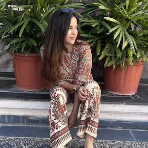 Women's Traditional Printed Cotton Co-ord Set, Handmade Paisley Boho Outfit Jaipuri, Flying Rang
