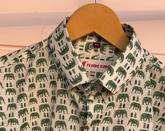 Mens Elephant Print Cotton Shirt, Hand Block Printed Boho Summer Style