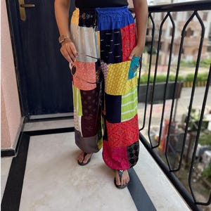 Pantalones harem multicolor estilo hippie para mujer – Pantalones bohemios de algodón de caída libre, Jaipuri