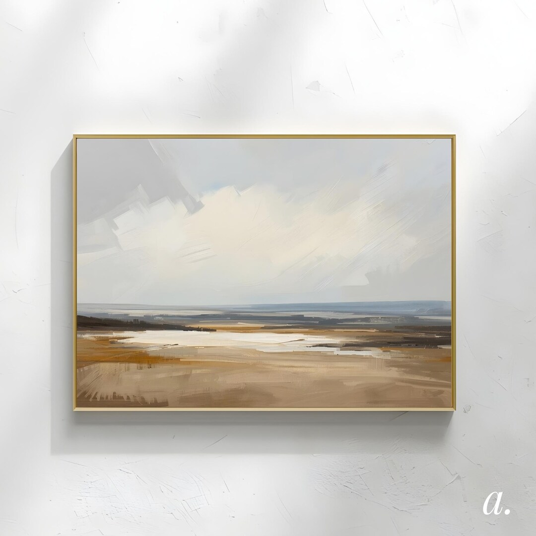 Abstract Coastal Landscape Wall Art | Minimalist Horizon Oil Painting ...