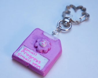 Handmade Floppy Disk Keyring: Pink Sakura Flower Charm
